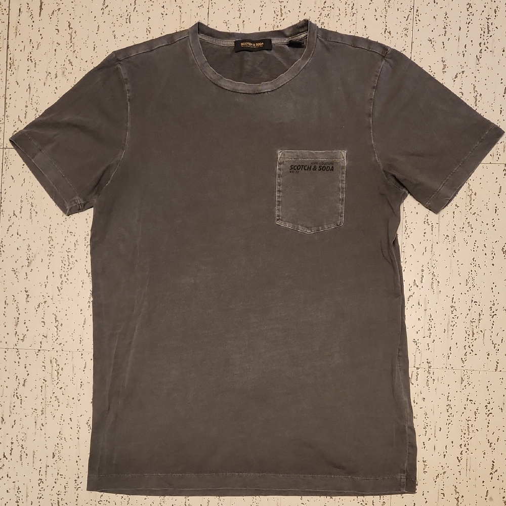 Scotch And Soda Gray Fade Pocket Spellout Crewneck T-Shirt